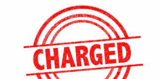 Red charged stamp with circular border