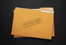Yellow folder labeled Top Secret on black background