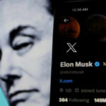 Elon Musk's profile on mobile screen, blurred background face.