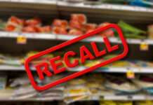 Recall notice over grocery store shelves