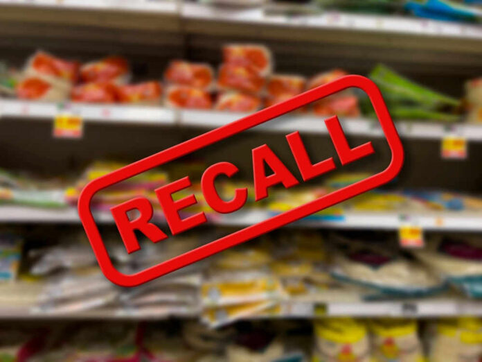 Recall notice over grocery store shelves