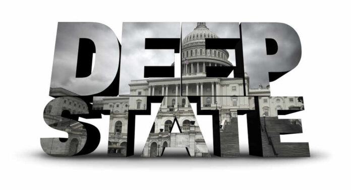 shutterstock_1166525701.jpg Text DEEP STATE overlaying an image of the Capitol building