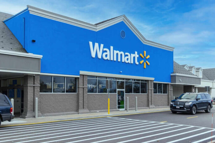Walmart store exterior with parked cars