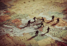 Toy soldiers on a map.