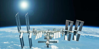 International Space Station orbiting above Earth.