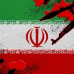 Artistic representation of the Iranian flag with military symbols