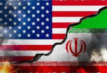 Iran Rejects Trump Plan — Clock Starts A cracked wall displaying the flags of the USA and Iran, symbolizing conflict