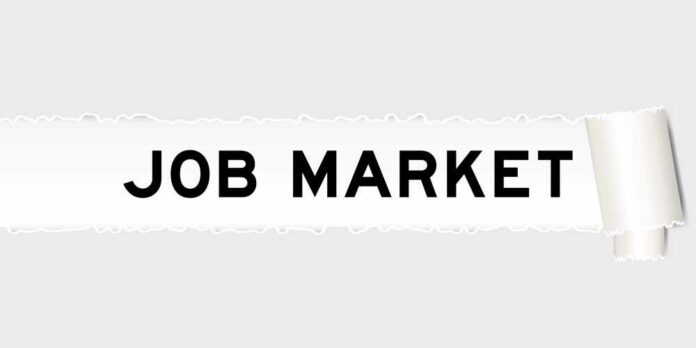 Text banner displaying 'JOB MARKET' on a light background