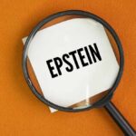 Buffett FREEZES $43B Over Gates-Epstein Scandal Magnifying glass over a piece of paper with the word 'EPSTEIN'
