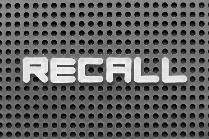 White,Alphabet,Letter,In,Word,Recall,On,Black,Pegboard,Background The word 'RECALL' displayed on a perforated surface