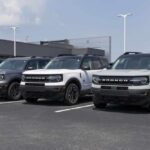 Bronco Filson: Luxury Meets Mud Row of compact SUVs parked at a dealership lot