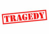TRAGEDY: Freak Wind Kills Diner Red tragedy stamp on white background