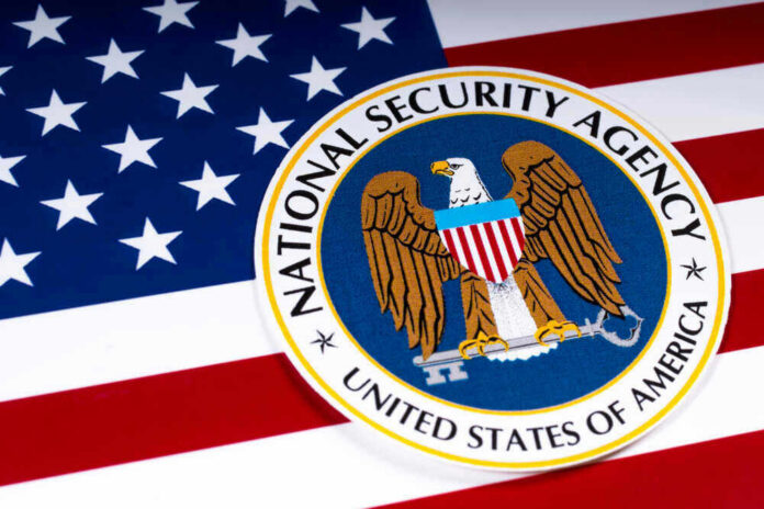 National Security Agency logo on American flag background.