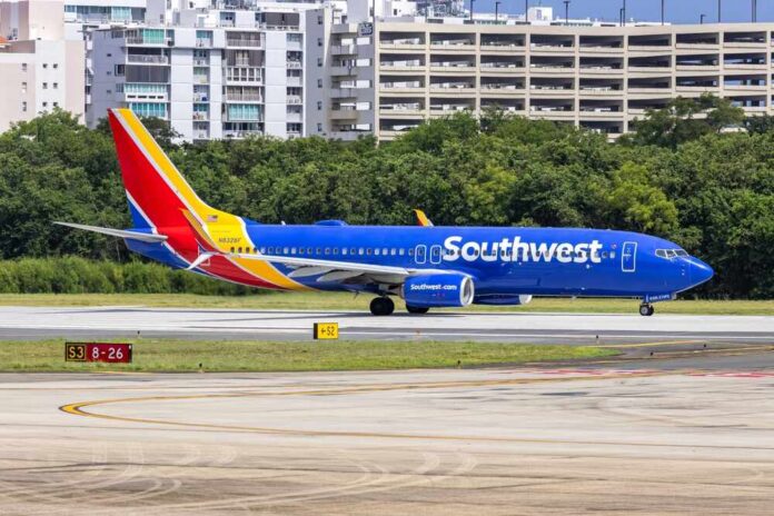 Southwest Airlines airplane taxiing on the runway