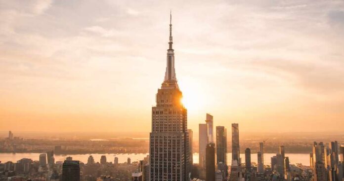 Editorial:,New,York,City,,The,United,States,Of,America, New York City skyline at dusk with skyscrapers.