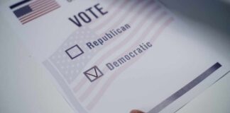 Voting ballot with options for Republican and Democratic parties