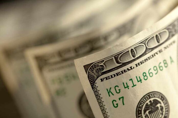 Close-up of a stack of hundred dollar bills