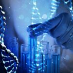 One Drop, One Murder: DNA Gamble Pays Off Gloved hand selecting a test tube among blue vials with DNA strands overlay