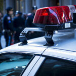 NFL Family Horror Stuns Team Police car lights with officers blurred in background.