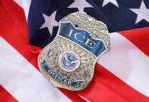 FBI Perjury Trap? ICE Officer Indicted ICE officer badge resting on an American flag