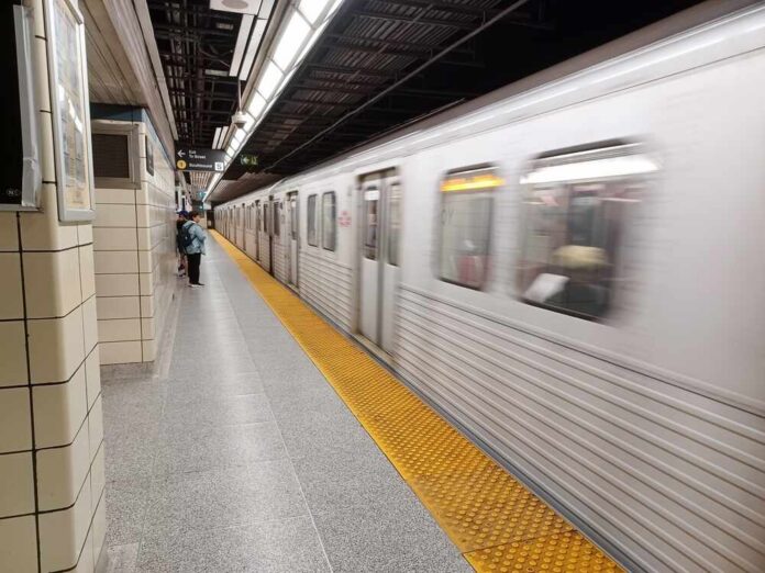 Toronto,,On,,Canada,-,June,9,,2024:,View,At,The Subway train arriving at an underground platform
