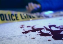 Surf Trip Turned Deadly — Trial Explodes Blood on pavement with police tape and a hand in the background