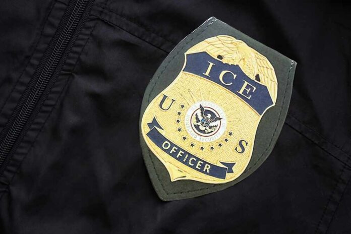 Kyiv,,Ukraine,-,September,17,,2025,Us,Ice,Officer,Badge Close-up of an ICE officer badge on a black jacket