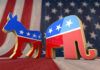 Bipartisan Revolt Slams Trump Deal Donkey and elephant symbols with American flag background.