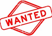 Most Wanted Alert – Killer On The Run Wanted stamp in red with distressed texture