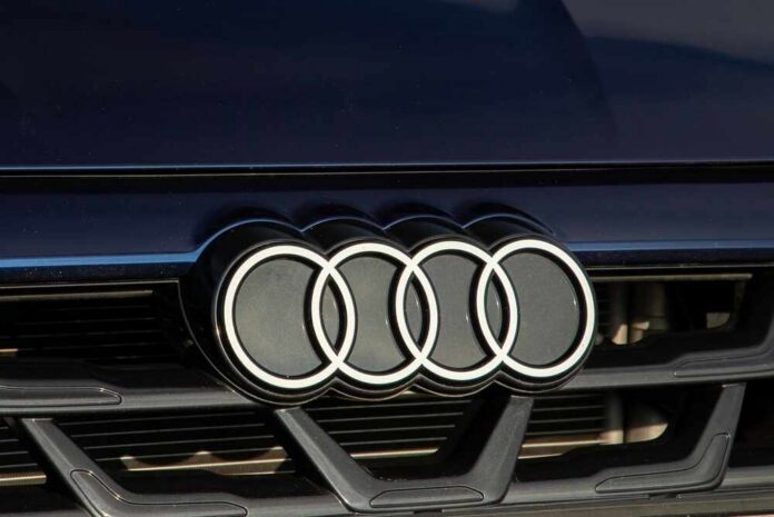 Audi four-ring emblem on a car grille